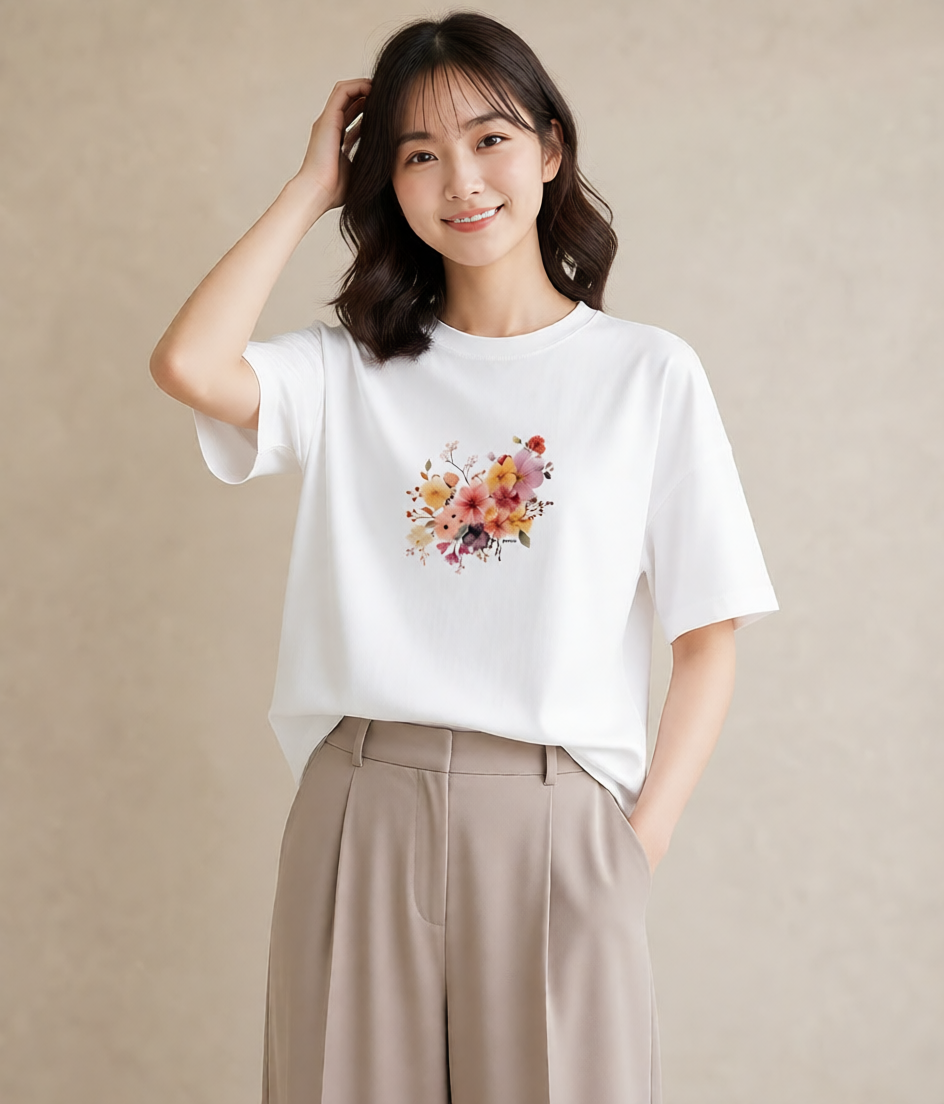 プリントTシャツ レディース パンジー 花 花柄 イラスト 個性的 母の日 ビーチ 白T YMAZO