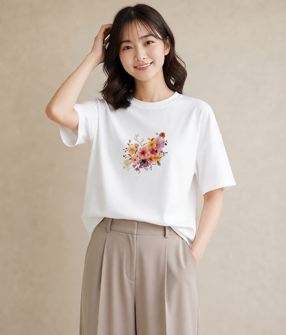 プリントTシャツ レディース パンジー 花 花柄 イラスト 個性的 母の日 ビーチ 白T YMAZO