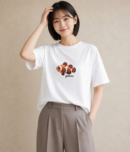 グラフィックTシャツ レディース 金魚 ペット 動物 イラスト ナチュラル ラフ レイヤード 白T YMAZO