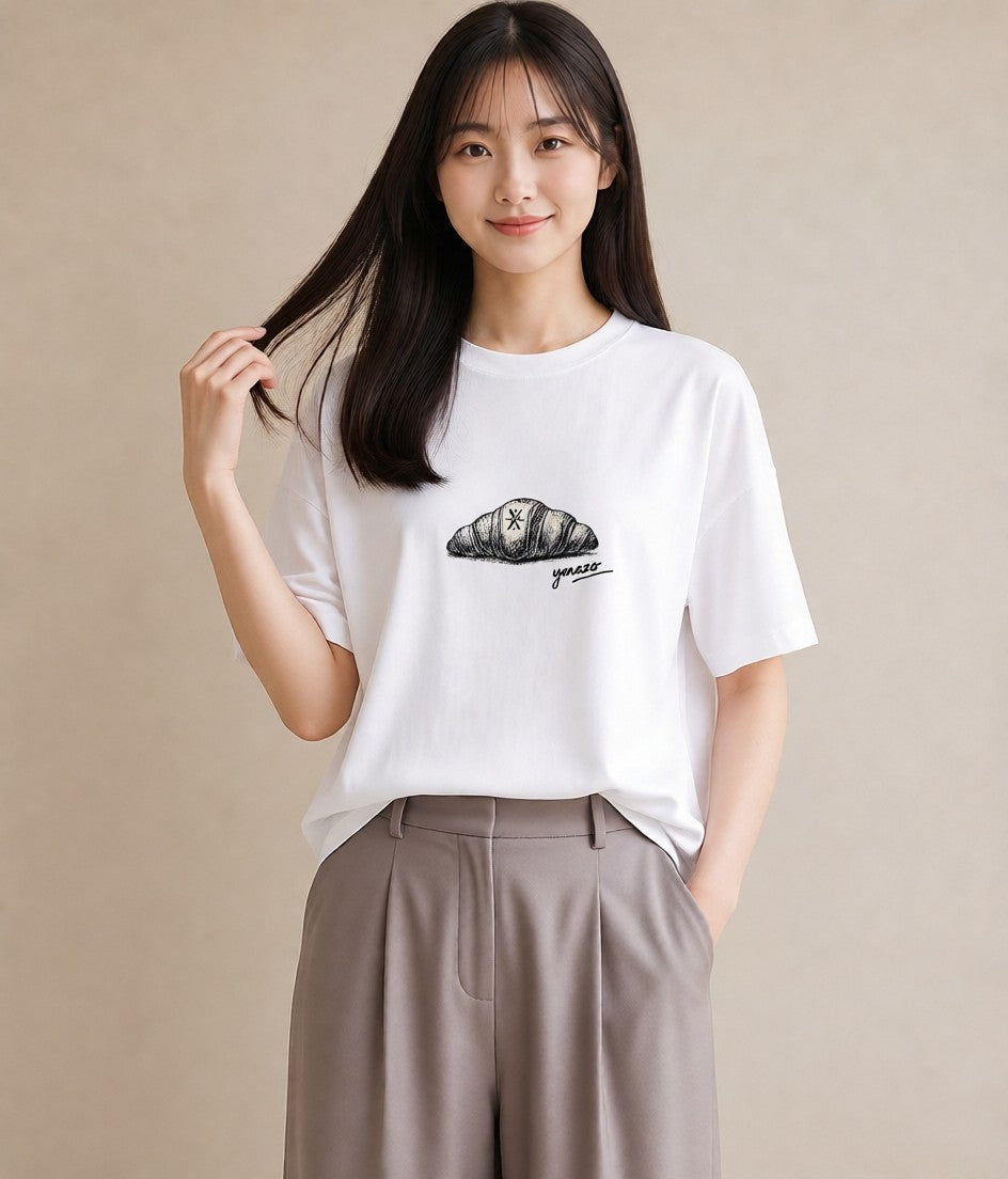 グラフィックTシャツ レディース パン ベーカリー レトロ イラスト ラフ 自分用 ルームウェア 白T YMAZO