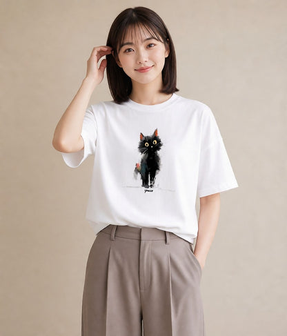 プリントTシャツ レディース ブリティッシュショートヘア 猫 ねこ イラスト ラフカジュアル デイリーウェア 休日 白T YMAZO