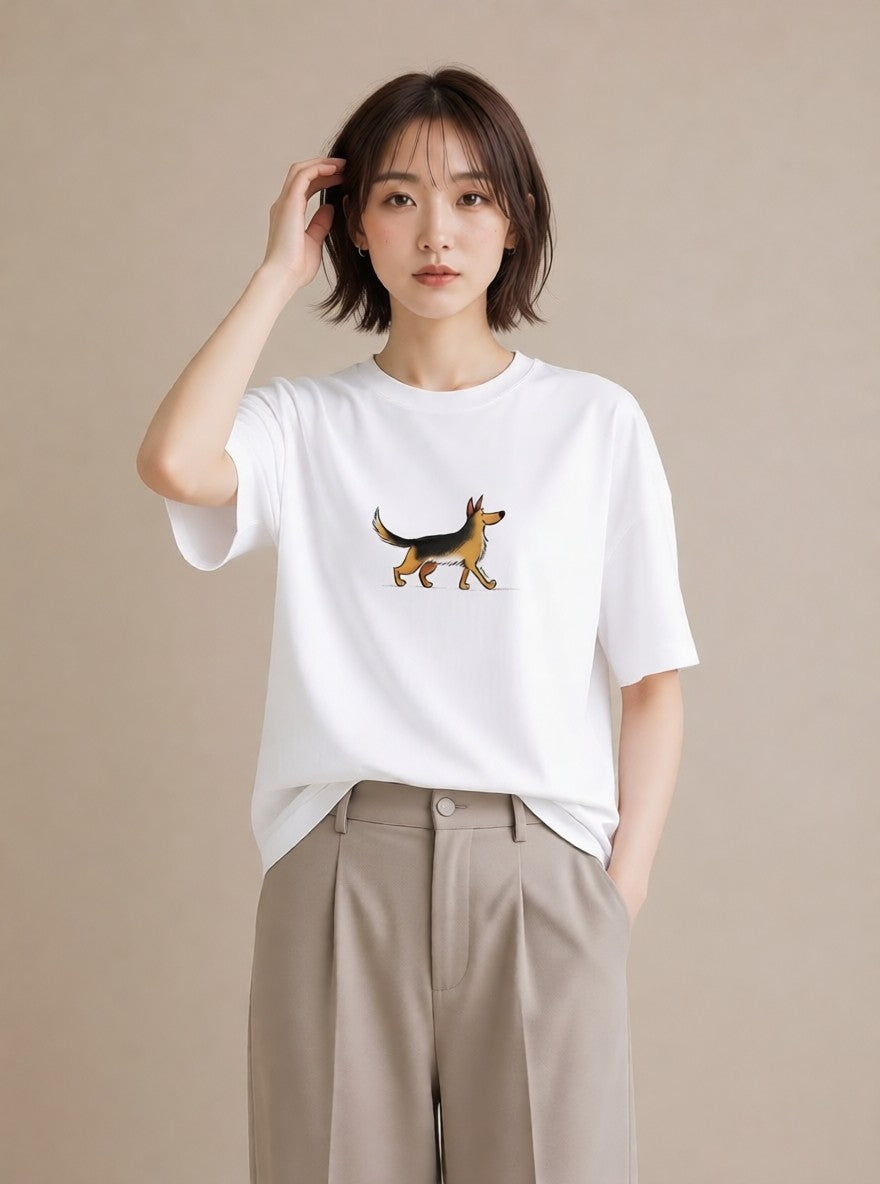 デザインTシャツ レディース ジャーマンシェパード 犬 いぬ イラスト ナチュラル お揃い 親子 白T YMAZO