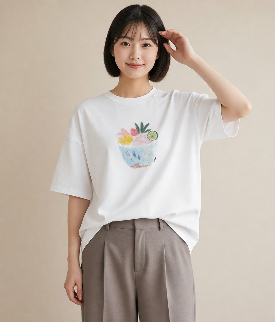グラフィックTシャツ レディース パフェ 食べ物 フード イラスト カジュアル ミセス 春コーデ 白T YMAZO