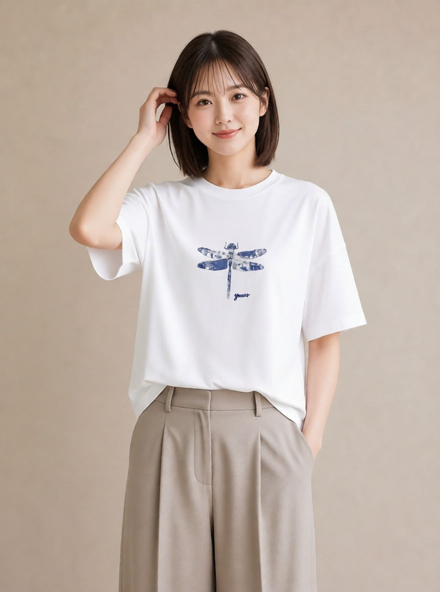 グラフィックTシャツ レディース とんぼ 昆虫 虫 イラスト ポップ 母の日 ビーチ 白T YMAZO
