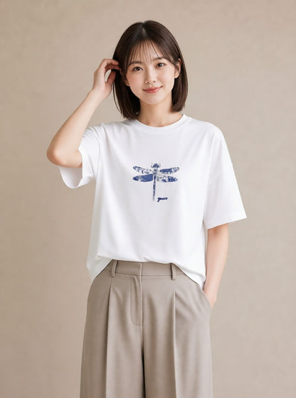 グラフィックTシャツ レディース とんぼ 昆虫 虫 イラスト ポップ 母の日 ビーチ 白T YMAZO