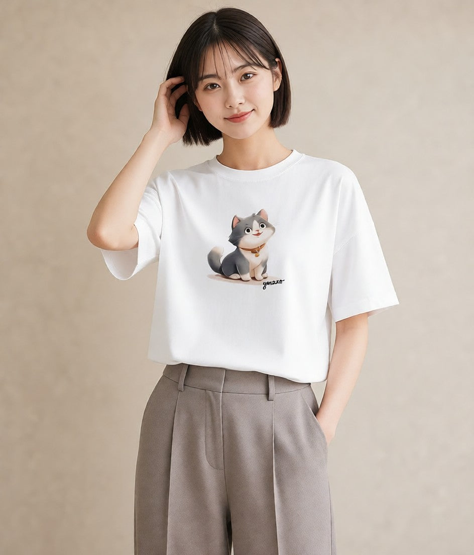 Tシャツ レディース マンチカン 猫 ねこ イラスト ユニーク 姉妹 送別ギフト 白T YMAZO