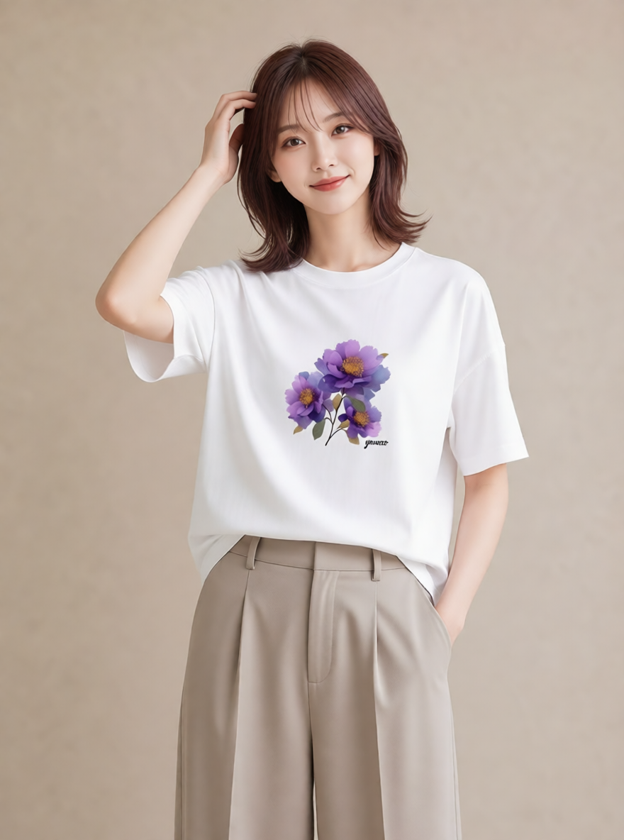 デザインTシャツ レディース コスモス 秋桜 花 花柄 イラスト 旅行コーデ お揃い 親子 白T