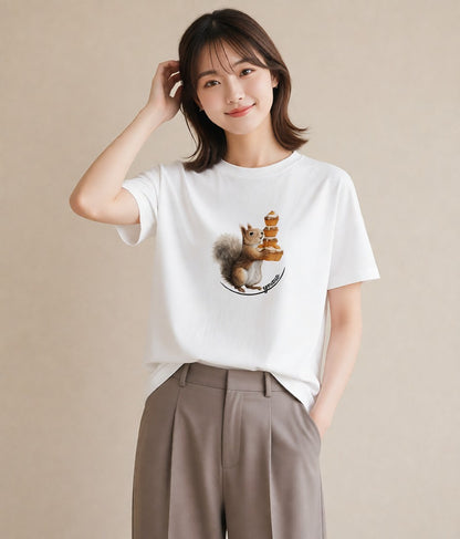 Tシャツ レディース シマリス ペット 動物 イラスト ラフ カジュアルコーデ 買い物 白T YMAZO