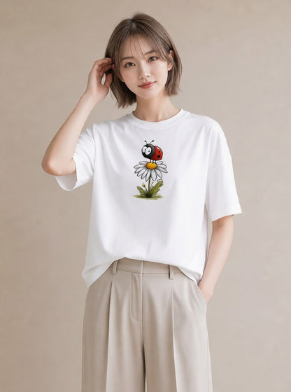 Tシャツ レディース てんとう虫 昆虫 虫 イラスト ニュアンス 親子 20代 白T YMAZO