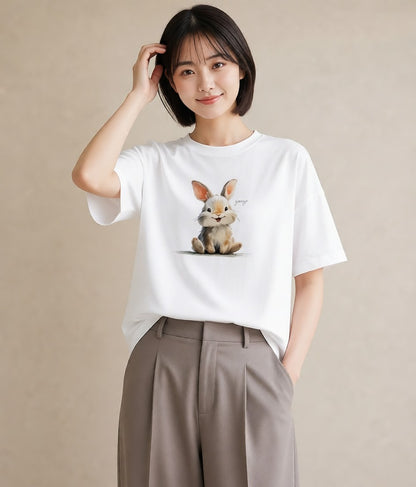 Tシャツ レディース ロップイヤー ペット 動物 イラスト 個性的 部屋着 女性向けギフト 白T YMAZO