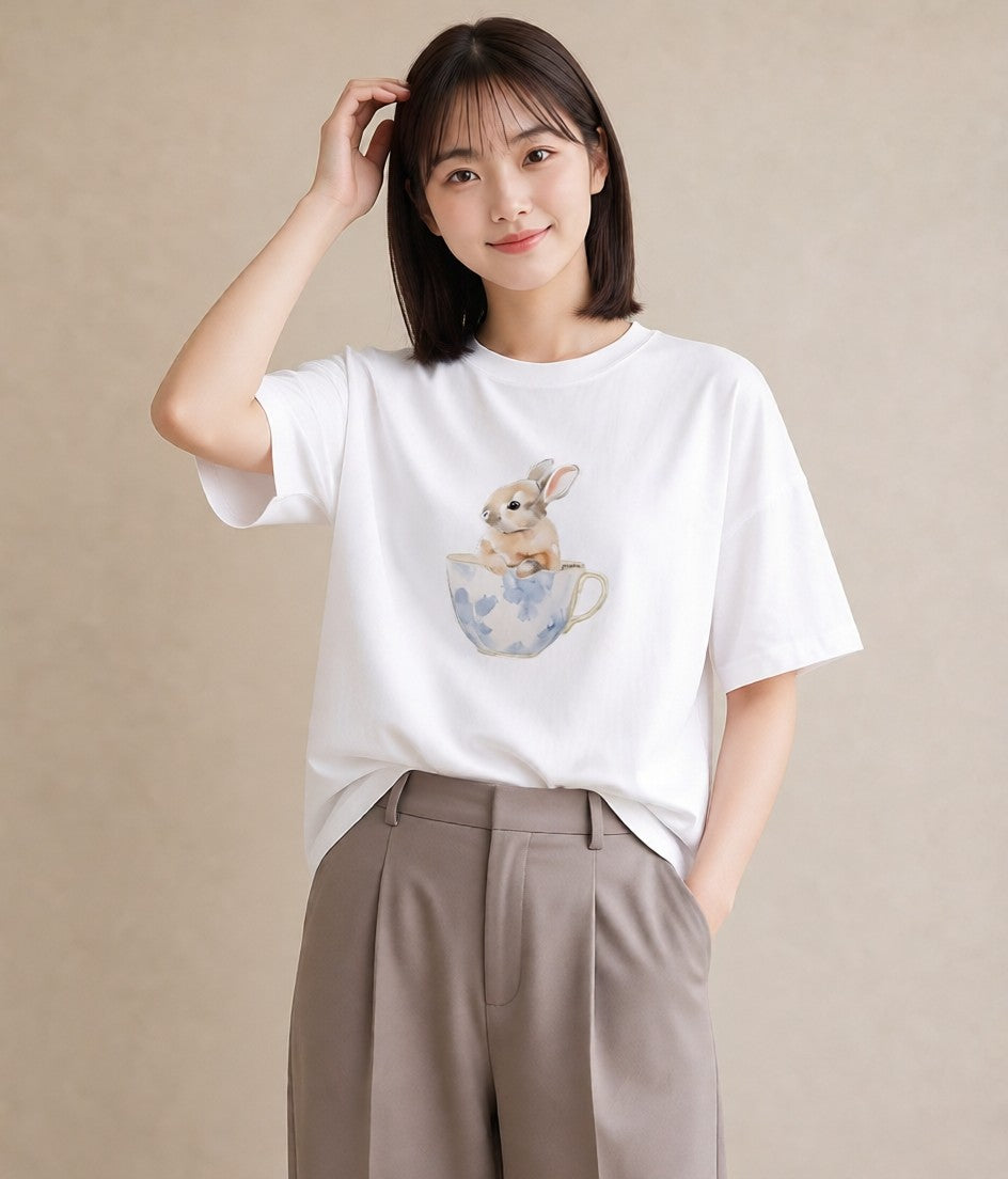 半袖Tシャツ レディース デグー ペット 動物 イラスト カフェコーデ ルームウェア ギフト 白T YMAZO