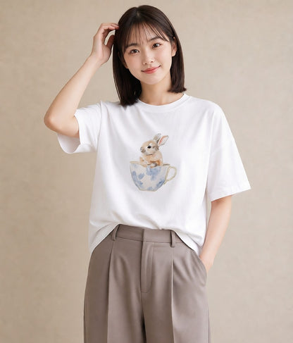 半袖Tシャツ レディース デグー ペット 動物 イラスト カフェコーデ ルームウェア ギフト 白T YMAZO