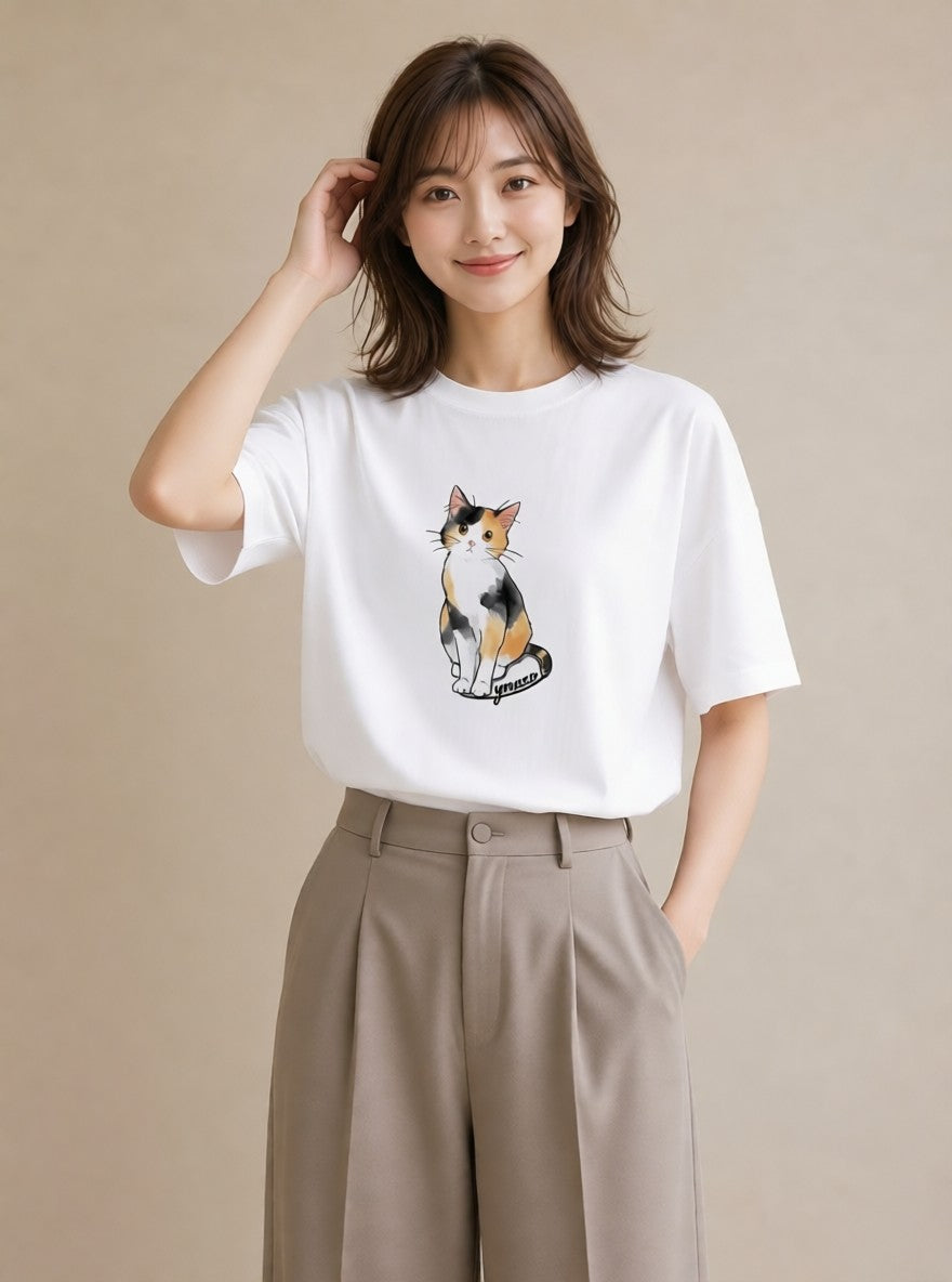 プリントTシャツ レディース シャム 猫 ねこ イラスト ラフ 春コーデ 姉妹 白T YMAZO