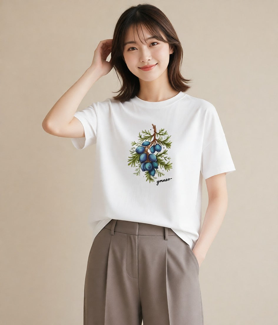 デザインTシャツ レディース ブルーベリー 食べ物 フード イラスト ミニマル レイヤード 友達ギフト 白T YMAZO