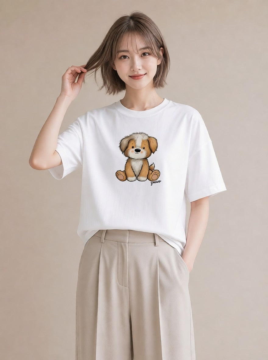 半袖Tシャツ レディース いぬ 犬 ワンコ イラスト 淡色 旅行 母娘コーデ 白T YMAZO