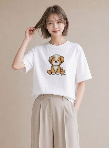 半袖Tシャツ レディース いぬ 犬 ワンコ イラスト 淡色 旅行 母娘コーデ 白T YMAZO