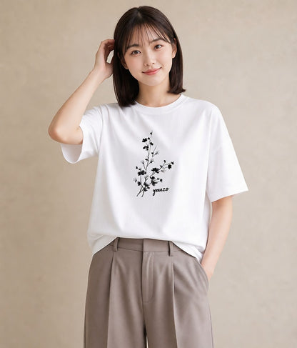 Tシャツ レディース さくら 桜 桜の枝 イラスト 手描き風 自分用 ルームウェア 白T YMAZO