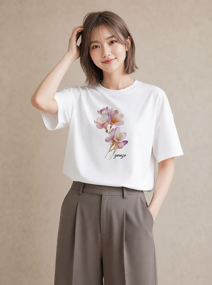 デザインTシャツ レディース スミレ 花 花柄 イラスト ガーリー 誕生日プレゼント 綿100 白T