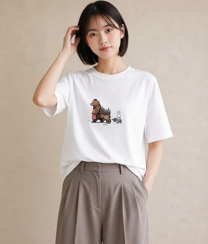 半袖Tシャツ レディース 小花 花 フラワー イラスト 淡色 母娘コーデ 自分用 白T YMAZO