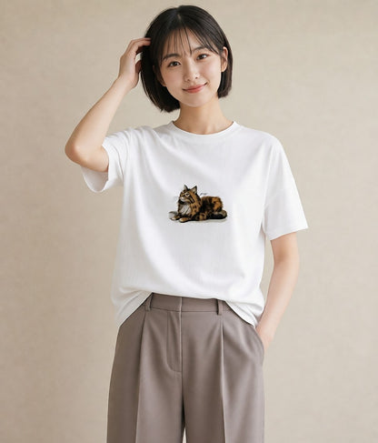 Tシャツ レディース 猫 ねこ イラスト ニュアンス お揃い 親子 白T YMAZO