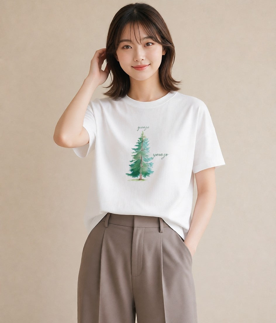 グラフィックTシャツ レディース 山 星空 宇宙 イラスト 部屋着 女性向けギフト 白T YMAZO