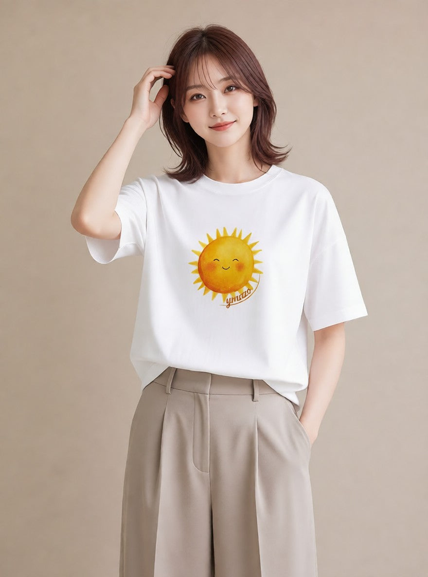 グラフィックTシャツ レディース 太陽 星空 宇宙 イラスト 可愛い ミセス 春コーデ 白T YMAZO