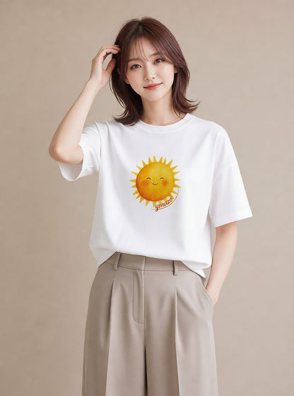グラフィックTシャツ レディース 太陽 星空 宇宙 イラスト 可愛い ミセス 春コーデ 白T YMAZO