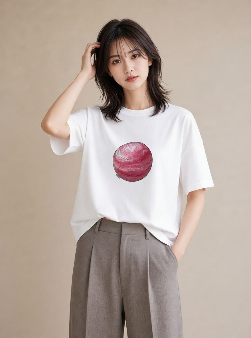 デザインTシャツ レディース 惑星 星空 宇宙 イラスト お洒落 20代 カジュアルコーデ 白T YMAZO