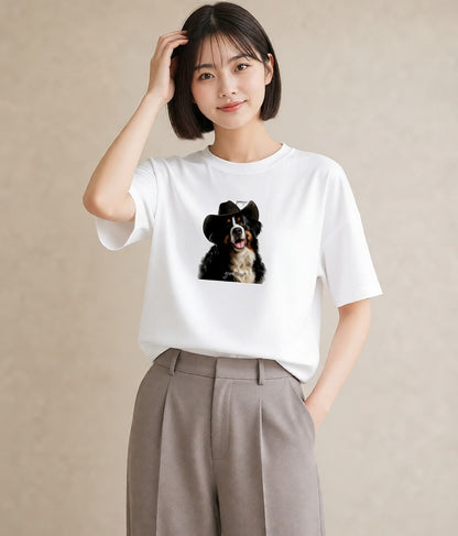 Tシャツ レディース バーニーズマウンテンドッグ 犬 いぬ イラスト ガーリー ラフ レイヤード 白T YMAZO