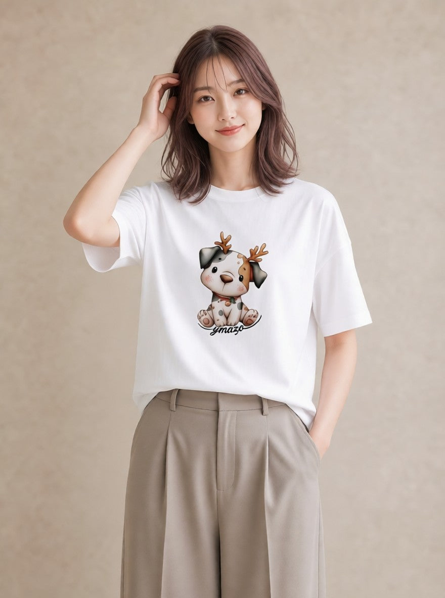 Tシャツ レディース わんちゃん 犬 いぬ イラスト ユニーク 姉妹 送別ギフト 白T YMAZO