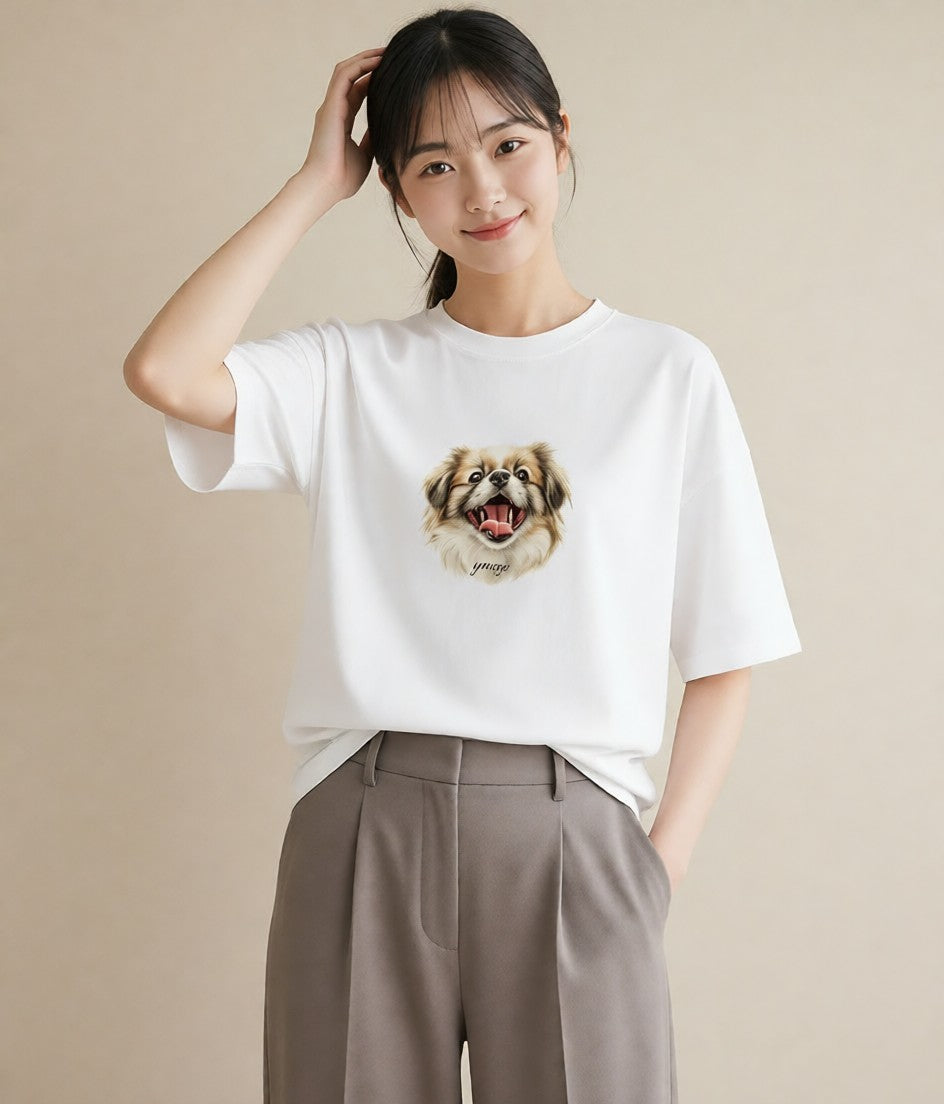 グラフィックTシャツ レディース 狆 犬 いぬ イラスト レトロ 姉妹 送別ギフト 白T YMAZO