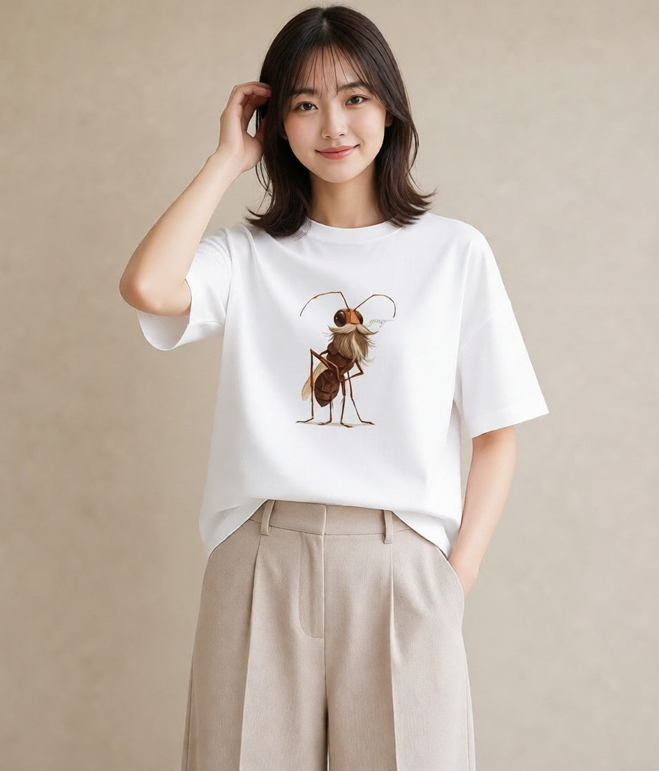 半袖Tシャツ レディース アリ 昆虫 虫 イラスト 旅行コーデ 春服 ミセス 白T YMAZO