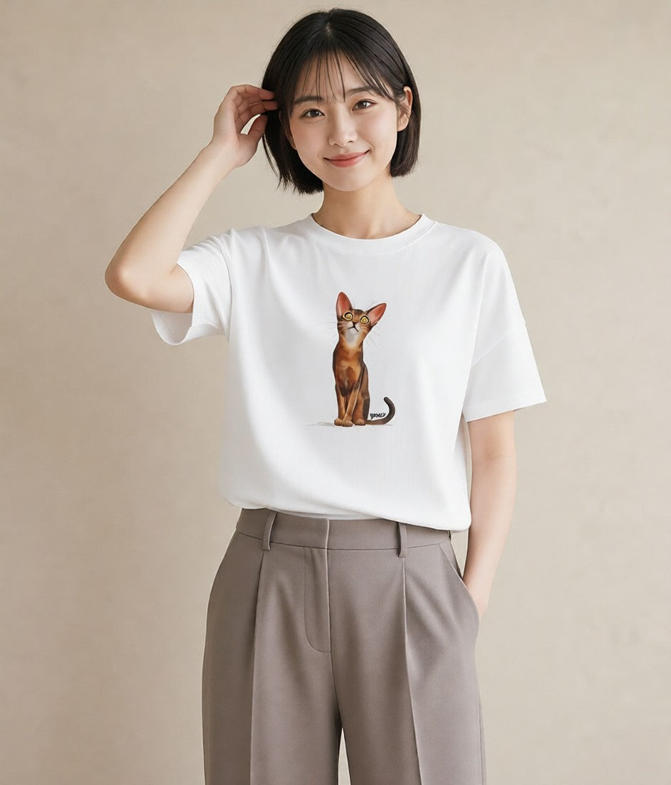 デザインTシャツ レディース サビ猫 猫 ねこ イラスト シック 休日 ペアコーデ 白T YMAZO