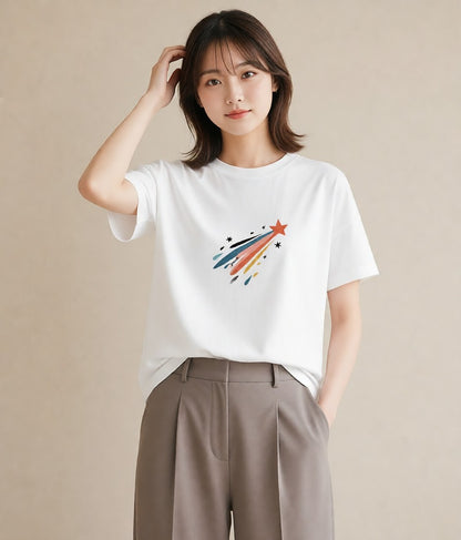 Tシャツ レディース スター 星空 宇宙 イラスト 個性的 レイヤード 友達ギフト 白T YMAZO