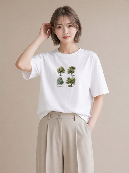グラフィックTシャツ レディース 森 植物 ボタニカル イラスト ガーリー 送別ギフト 通勤 白T YMAZO