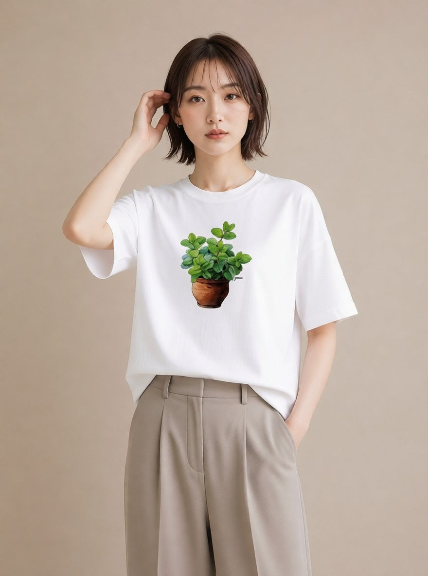 デザインTシャツ レディース 観葉植物 植物 ボタニカル イラスト 普段使い 綿100 デート 白T YMAZO