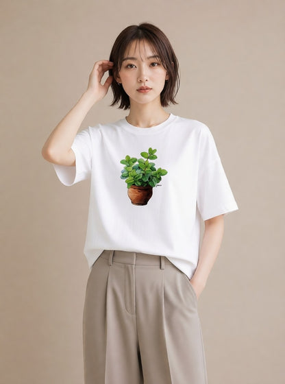 デザインTシャツ レディース 観葉植物 植物 ボタニカル イラスト 普段使い 綿100 デート 白T YMAZO