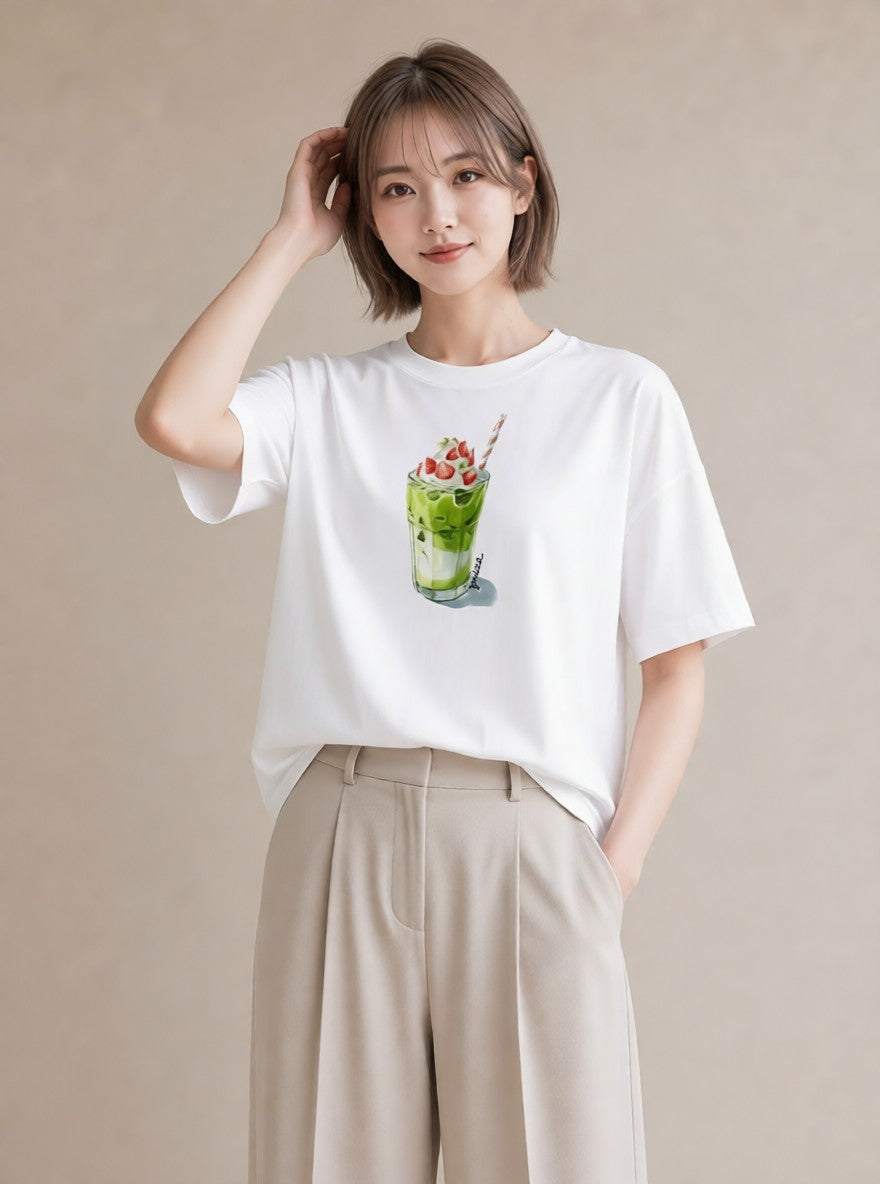 半袖Tシャツ レディース クリームソーダ 食べ物 フード イラスト お洒落 送別ギフト 通勤 白T YMAZO