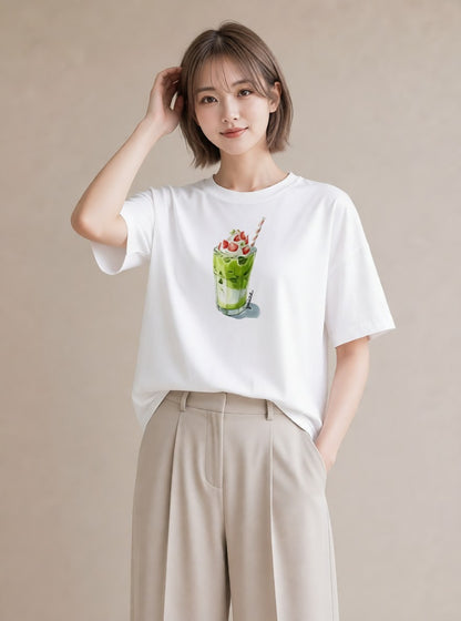 半袖Tシャツ レディース クリームソーダ 食べ物 フード イラスト お洒落 送別ギフト 通勤 白T YMAZO