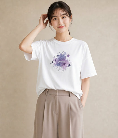 Tシャツ レディース 双子座 星空 宇宙 イラスト ラフ ミセス 春コーデ 白T YMAZO