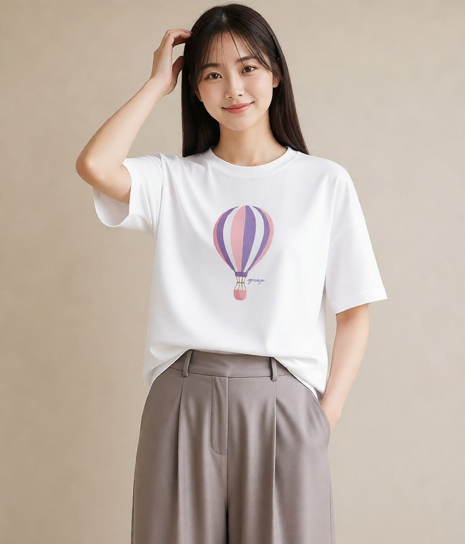 半袖Tシャツ レディース 紙風船 和紙 ナチュラル アンティーク イラスト カジュアル ラフ レイヤード 白T YMAZO