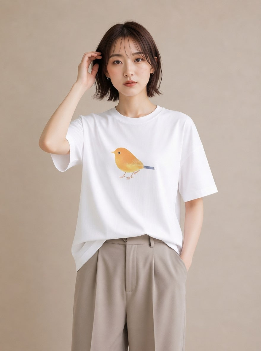 プリントTシャツ レディース ことり ペット 動物 イラスト ラフ レイヤード 友達ギフト 白T YMAZO