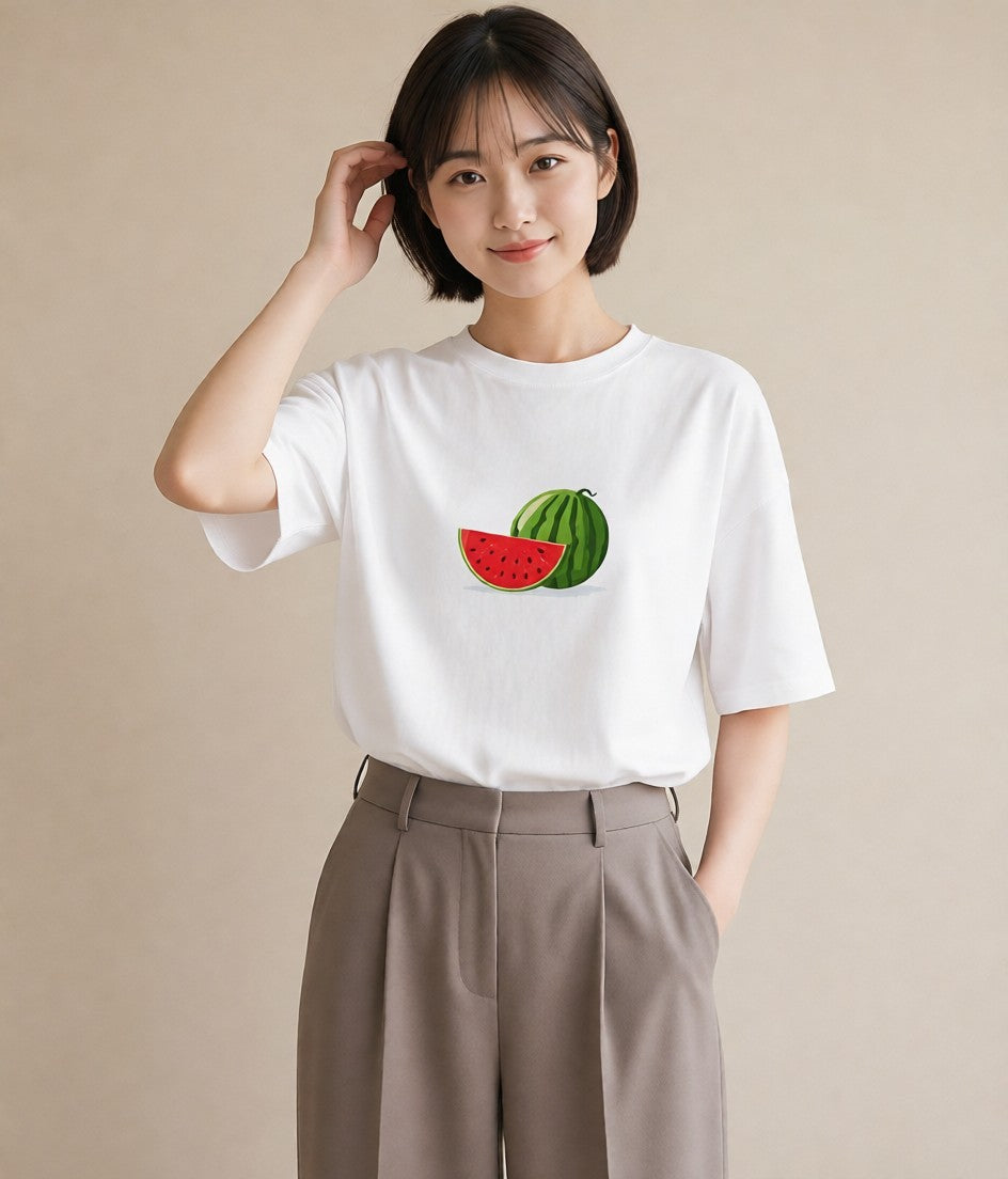 グラフィックTシャツ レディース メロン 食べ物 フード イラスト カジュアル 送別ギフト 通勤 白T YMAZO