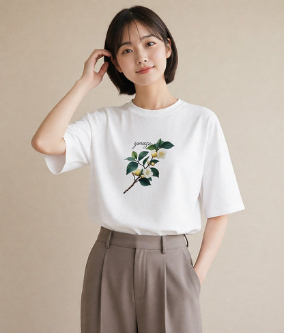 Tシャツ レディース 金木犀 花 花柄 イラスト ラフカジュアル 通勤 在宅 白T
