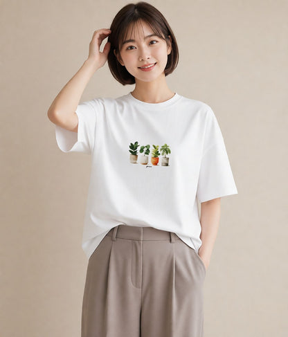 プリントTシャツ レディース 観葉植物 植物 ボタニカル イラスト 休日コーデ ホワイトデー 春服 白T YMAZO