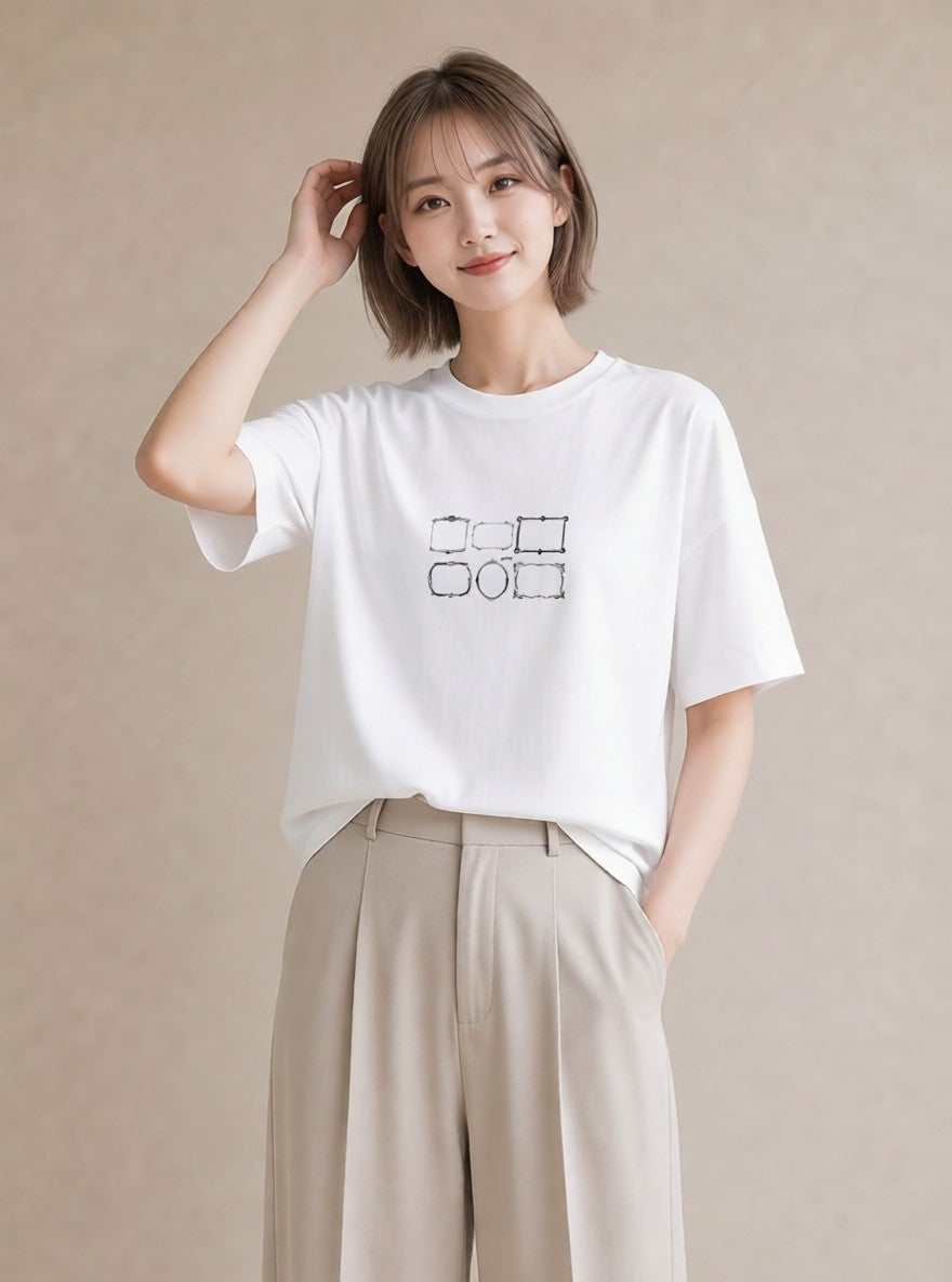 デザインTシャツ レディース 手鏡 アンティーク レトロ ナチュラル イラスト ゆるコーデ 女子会 お揃い 白T YMAZO