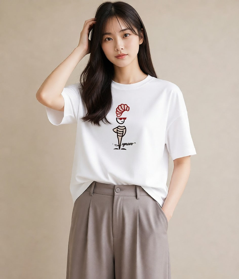 Tシャツ レディース パン ベーカリー イラスト モード 旅行用 海 白T YMAZO