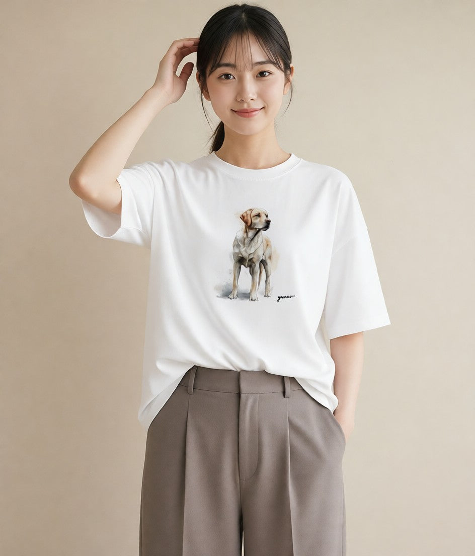 デザインTシャツ レディース 保護犬 犬 いぬ イラスト ミニマル ラフ レイヤード 白T YMAZO