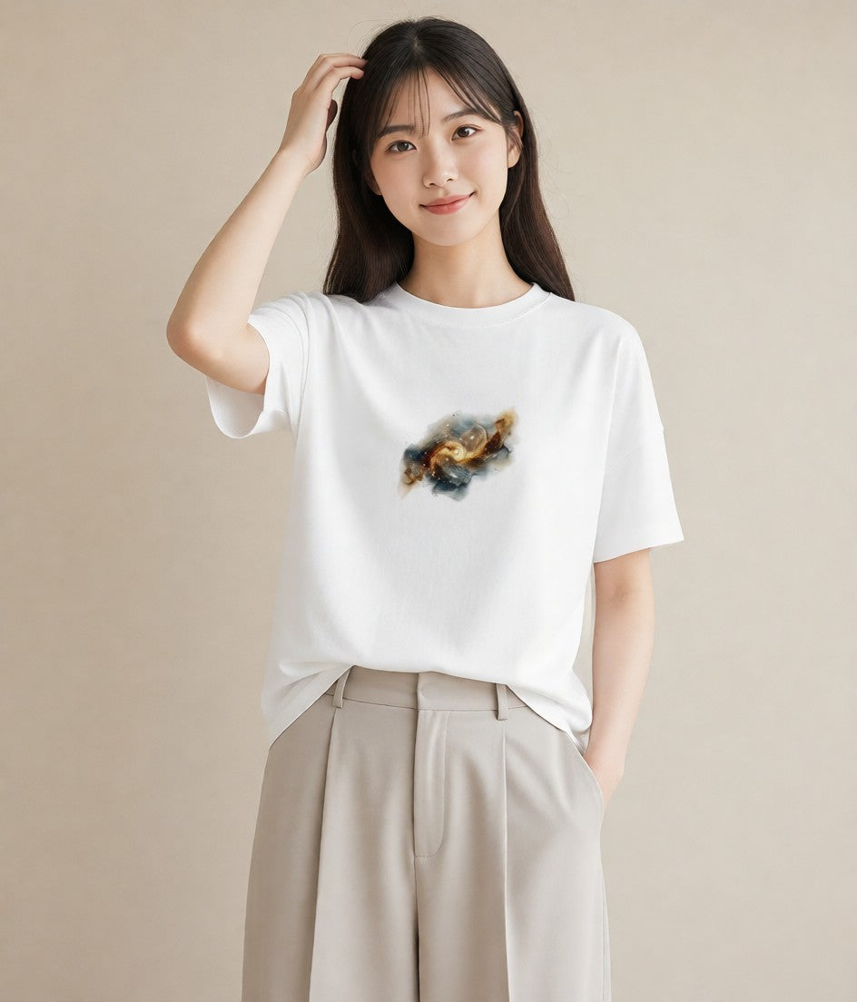半袖Tシャツ レディース 天の川 星空 宇宙 イラスト 上品 20代 カジュアルコーデ 白T YMAZO