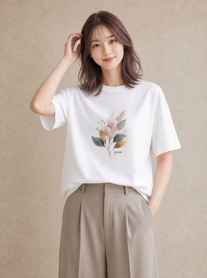 グラフィックTシャツ レディース ユーカリ 植物 ボタニカル イラスト 水彩風 送別ギフト 通勤 白T YMAZO